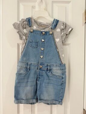Vigoss Light Blue Denim Short Overalls with Heart Buttons